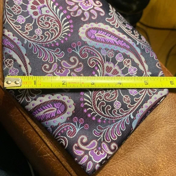 PURPLE PAISLEY BROCADE HANDMADE SILK ASCOT CRAVATTE NECKTIE - Picture 6 of 13